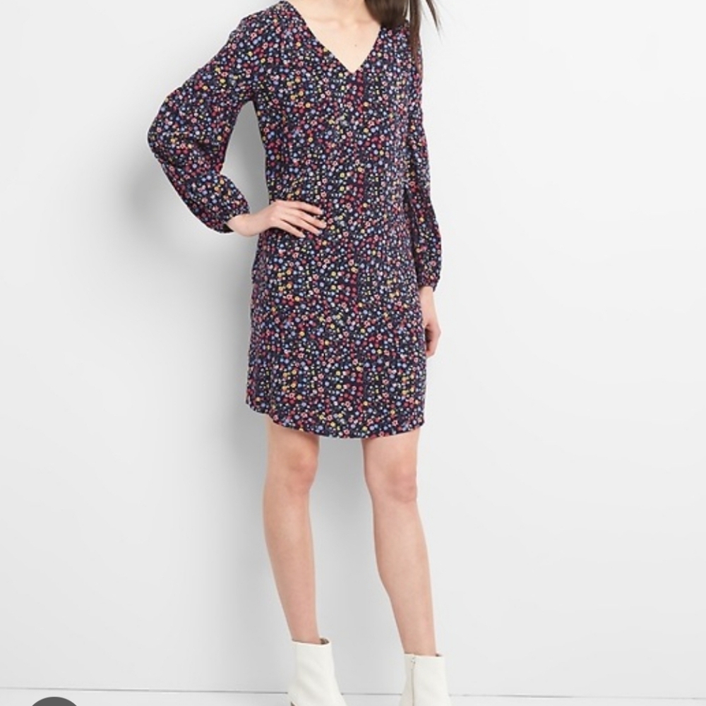 GAP Navy Floral Long Sleeve Dress